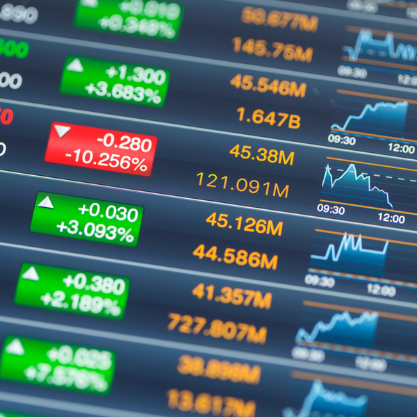 Digital stock market on a tablet screen